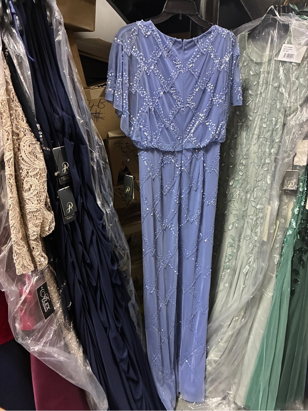 Adrianna Papell Beaded Blouson French Blue Gown NWT SZ 14W MOB Formal Dress GALA - Picture 8 of 8